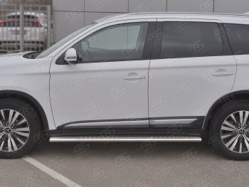 31 649 р. Защита порогов (Ø120x60 мм с проступью, нержавейка) Russtal Mitsubishi Outlander GF 3-ий рестайлинг (2018-2022)  с доставкой в г. Москва. Увеличить фотографию 2