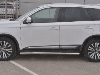 20 849 р. Защита порогов (Ø63 мм, нержавейка) SLITKOFF Mitsubishi Outlander GF 3-ий рестайлинг (2018-2022) (С пластиковыми заглушками на торцах)  с доставкой в г. Москва. Увеличить фотографию 2