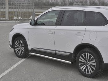 20 849 р. Защита порогов (Ø63 мм, нержавейка) SLITKOFF Mitsubishi Outlander GF 3-ий рестайлинг (2018-2022) (С пластиковыми заглушками на торцах)  с доставкой в г. Москва. Увеличить фотографию 3