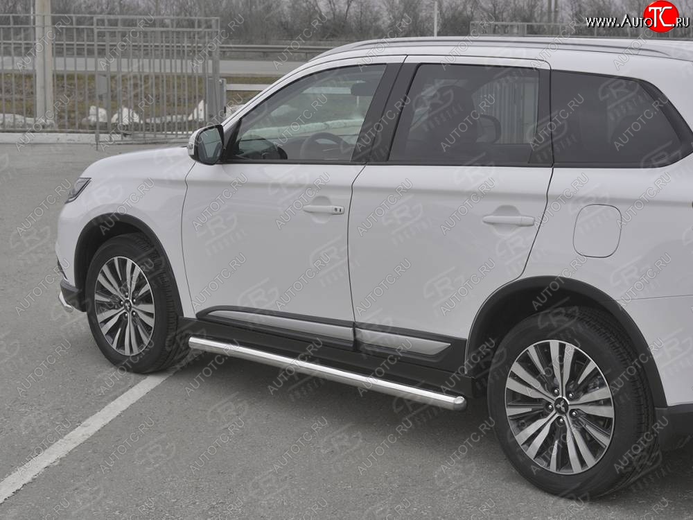 19 999 р. Защита порогов (Ø63 мм, нержавейка) SLITKOFF  Mitsubishi Outlander  GF (2018-2022) 3-ий рестайлинг (Металлические торцы под 90°)  с доставкой в г. Москва