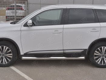 24 549 р. Защита порогов (Ø76 мм с проступью, нержавейка) SLITKOFF  Mitsubishi Outlander  GF (2018-2022) 3-ий рестайлинг (Металлические торцы под 45°)  с доставкой в г. Москва. Увеличить фотографию 2