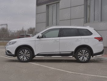 24 549 р. Защита порогов (Ø76 мм с проступью, нержавейка) SLITKOFF  Mitsubishi Outlander  GF (2018-2022) 3-ий рестайлинг (Металлические торцы под 45°)  с доставкой в г. Москва. Увеличить фотографию 3