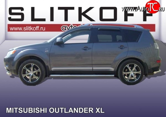 14 999 р. Защита порогов из круглой трубы диаметром 76 мм Slitkoff Mitsubishi Outlander XL (CW)  дорестайлинг (2005-2009) (Нержавейка, Полированная)  с доставкой в г. Москва