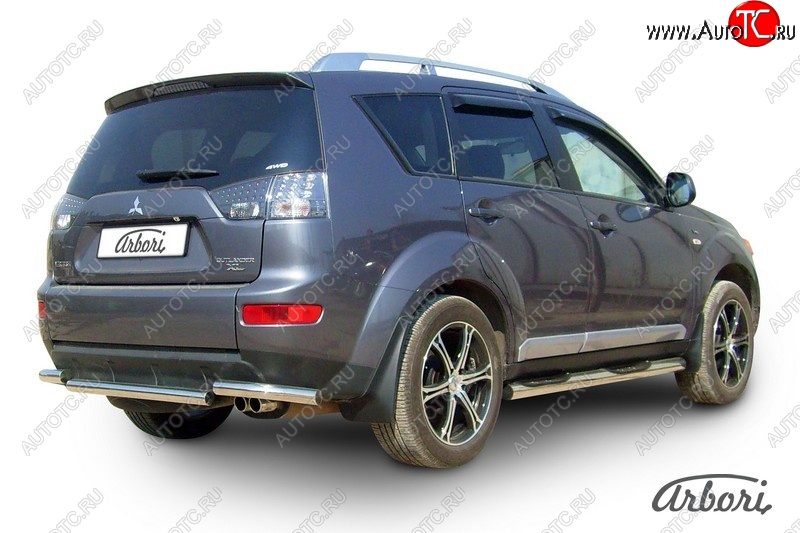 8 999 р. Защита заднего бампера Arbori (короткая, нержавейка, 1 труба d57 mm). Mitsubishi Outlander XL (CW)  дорестайлинг (2005-2009)  с доставкой в г. Москва