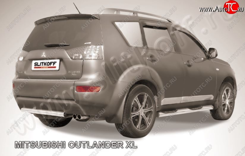 9 999 р. Защита заднего бампера из короткой трубы диаметром 57 мм Slitkoff Mitsubishi Outlander XL (CW)  дорестайлинг (2005-2009) (Нержавейка, Полированная)  с доставкой в г. Москва