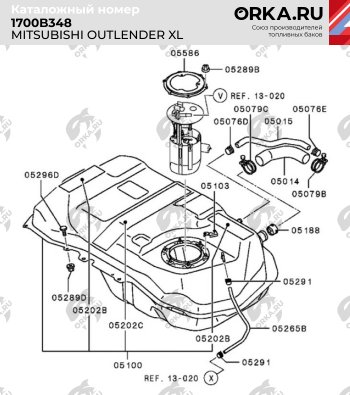 20 349 р. Бак топливный BAKPLAST (50 л., пластиковый, 2 WD)  Mitsubishi Outlander  XL (2005-2013) (CW)  дорестайлинг, (CW)  рестайлинг  с доставкой в г. Москва. Увеличить фотографию 2