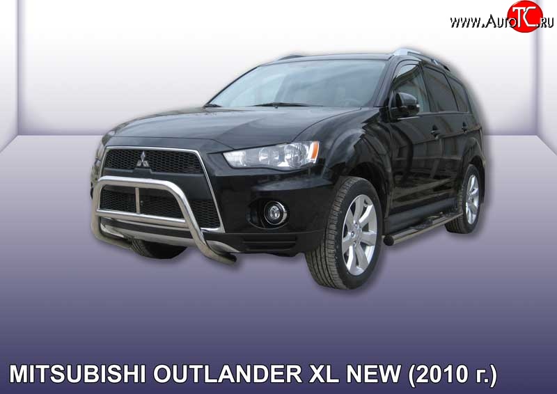 24 449 р. Усиленная защита переднего бампера из трубы диаметром 57 мм Slitkoff Mitsubishi Outlander XL (CW)  рестайлинг (2010-2013) (Нержавейка, Полированная)  с доставкой в г. Москва