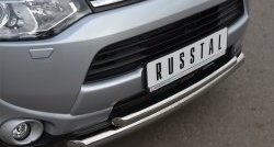 16 999 р. Защита переднего бампера (2 трубыØ63 и 42 мм, нержавейка) SLITKOFF  Mitsubishi Outlander  GF (2012-2014) дорестайлинг  с доставкой в г. Москва. Увеличить фотографию 2