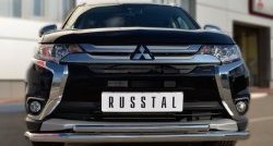 16 899 р. Защита переднего бампера (2 трубыØ63 и 42 мм, нержавейка) SLITKOFF  Mitsubishi Outlander  GF (2015-2018) 2-ой рестайлинг  с доставкой в г. Москва. Увеличить фотографию 4