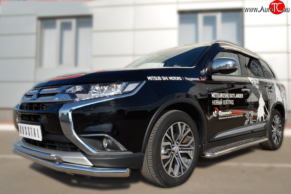 16 899 р. Защита переднего бампера (2 трубыØ63 и 42 мм, нержавейка) SLITKOFF  Mitsubishi Outlander  GF (2015-2018) 2-ой рестайлинг  с доставкой в г. Москва