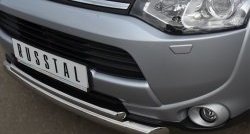 17 749 р. Защита переднего бампера (2 трубыØ76 и 42 мм, нержавейка) SLITKOFF  Mitsubishi Outlander  GF (2012-2014) дорестайлинг  с доставкой в г. Москва. Увеличить фотографию 3