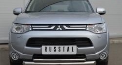 Защита переднего бампера (2 трубыØ76 и 42 мм, нержавейка) SLITKOFF Mitsubishi (Митсубиси) Outlander (Аутлэндэр)  GF (2012-2014) GF дорестайлинг