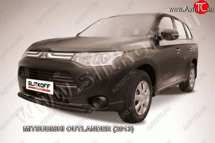 7 599 р. Защита переднего бампер Slitkoff (57 мм, короткая)  Mitsubishi Outlander  GF (2012-2014) дорестайлинг (Цвет: серебристый)  с доставкой в г. Москва