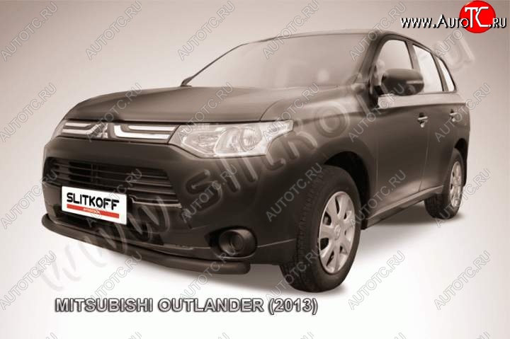 8 449 р. Защита переднего бампер Slitkoff (57 мм, длинная)  Mitsubishi Outlander  GF (2012-2014) дорестайлинг (Цвет: серебристый)  с доставкой в г. Москва