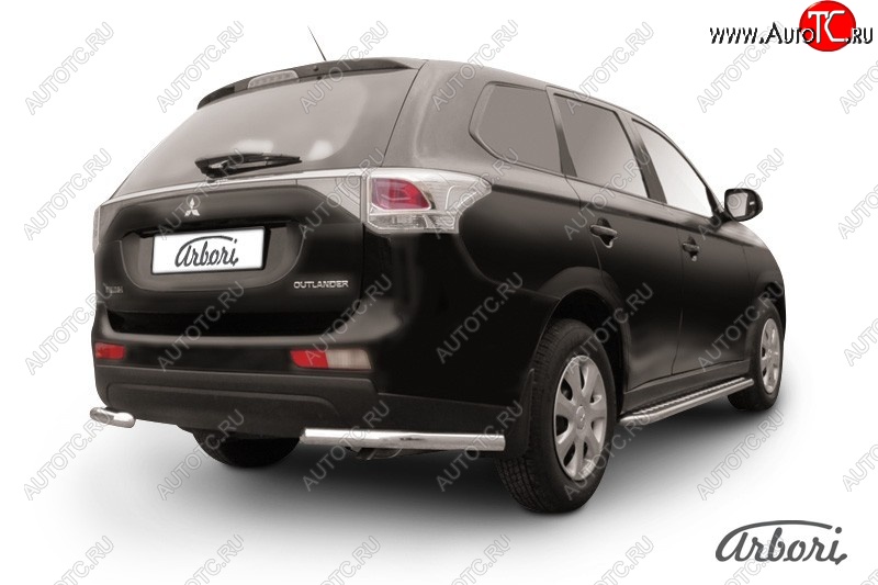 8 909 р. Защита заднего бампера Arbori (уголки, нержавейка, 1 труба d57 mm). Mitsubishi Outlander GF дорестайлинг (2012-2014)  с доставкой в г. Москва