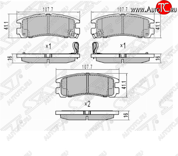 879 р. Комплект задних тормозных колодок SAT  Mitsubishi Pajero ( 2 V30/V40 5 дв.,  2 V20,  2 V30/V40) (1991-1999) дорестайлинг, дорестайлинг, рестайлинг, рестайлинг  с доставкой в г. Москва