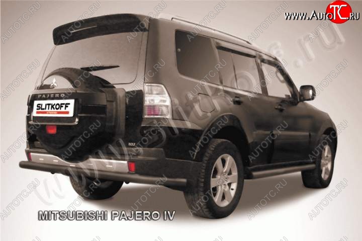 9 449 р. Защита задняя Slitkoff  Mitsubishi Pajero  4 V90 (2014-2020) 2-ой рестайлинг (Цвет: серебристый)  с доставкой в г. Москва