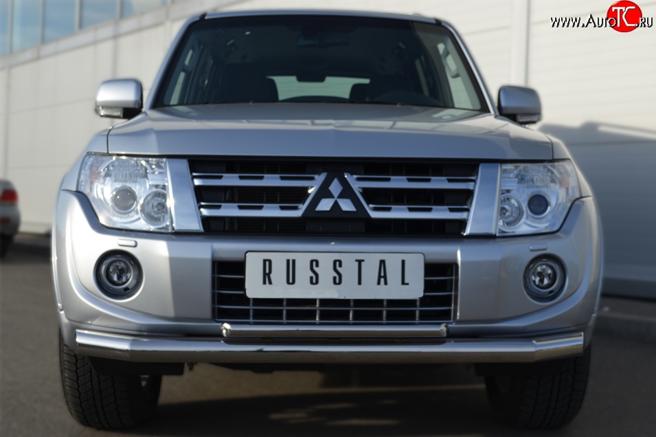 21 999 р. Защита переднего бампера (2 трубыØ76 и 42 мм, нержавейка) SLITKOFF  Mitsubishi Pajero ( 4 V90,  4 V80) (2011-2015) 1-ый рестайлинг, 3 дв. 1-ый рестайлинг  с доставкой в г. Москва