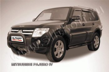 25 999 р. Кенгурятник d76 низкий Mitsubishi Pajero 4 V90 дорестайлинг (2006-2011) (Цвет: серебристый)  с доставкой в г. Москва. Увеличить фотографию 1