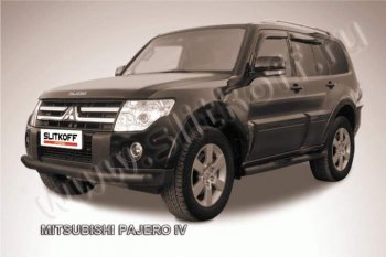 10 499 р. Защита переднего бампер Slitkoff  Mitsubishi Pajero ( 4 V90,  4 V80) (2006-2015) дорестайлинг, дорестайлинг, 1-ый рестайлинг, 3 дв. 1-ый рестайлинг (Цвет: серебристый)  с доставкой в г. Москва. Увеличить фотографию 1