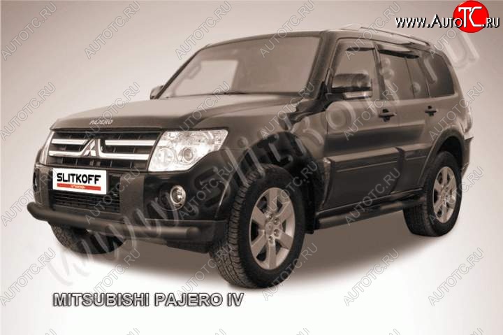 10 499 р. Защита переднего бампер Slitkoff  Mitsubishi Pajero ( 4 V90,  4 V80) (2006-2015) дорестайлинг, дорестайлинг, 1-ый рестайлинг, 3 дв. 1-ый рестайлинг (Цвет: серебристый)  с доставкой в г. Москва