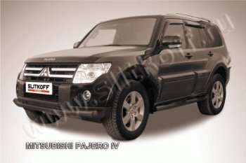 12 549 р. Защита переднего бампер Slitkoff  Mitsubishi Pajero ( 4 V90,  4 V80) (2006-2015) дорестайлинг, дорестайлинг, 1-ый рестайлинг, 3 дв. 1-ый рестайлинг (Цвет: серебристый)  с доставкой в г. Москва. Увеличить фотографию 1