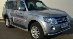 13 349 р. Защита порогов из круглой трубы диаметром 42 мм Russtal Mitsubishi Pajero 4 V90 дорестайлинг (2006-2011) (Защита порогов с со скосами на торцах (вариант 1))  с доставкой в г. Москва. Увеличить фотографию 3