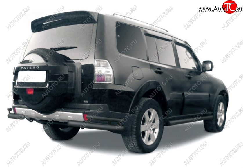 4 399 р. Защита заднего бампера (уголки, 2 трубы d76 и 42 mm) Mitsubishi Pajero 4 V90 дорестайлинг (2006-2011) (сталь, черный цвет)  с доставкой в г. Москва