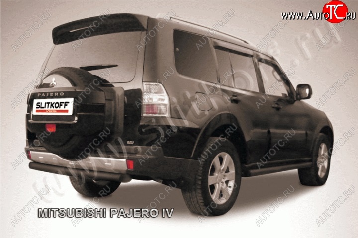 9 799 р. Защита задняя Slitkoff Mitsubishi Pajero 4 V90 дорестайлинг (2006-2011) (Цвет: серебристый)  с доставкой в г. Москва