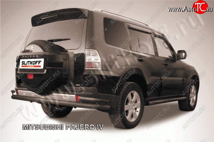 12 549 р. Защита задняя Slitkoff (d76/42)  Mitsubishi Pajero  4 V90 (2006-2020) дорестайлинг, 1-ый рестайлинг, 2-ой рестайлинг (Цвет: серебристый)  с доставкой в г. Москва