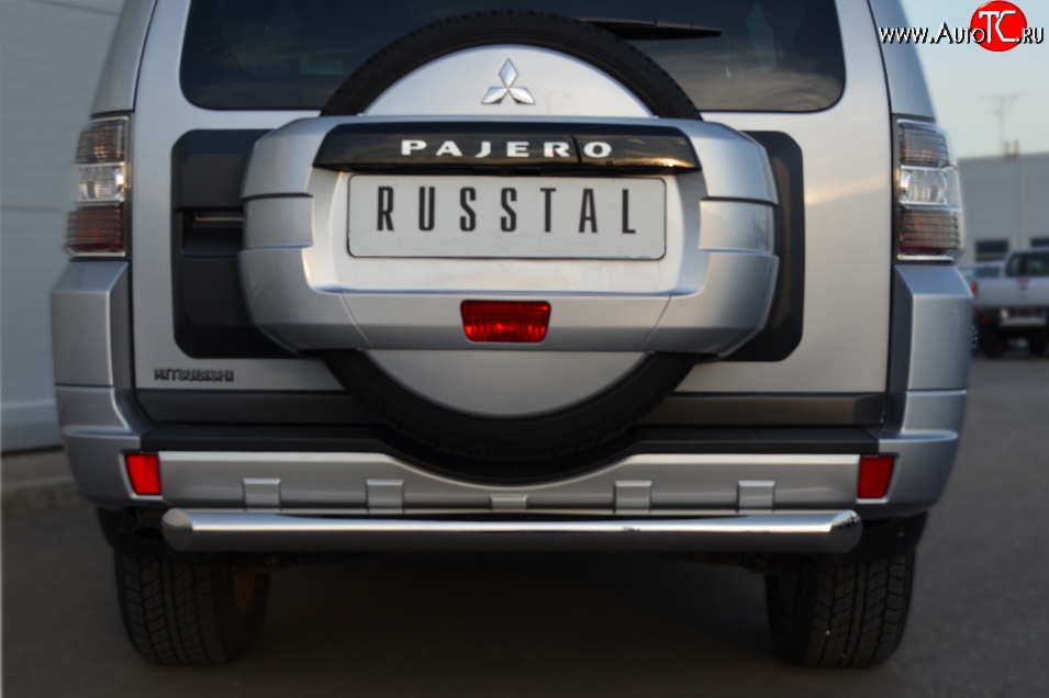 13 549 р. Одинарная защита заднего бампера из трубы диаметром 76 мм Russtal Mitsubishi Pajero 4 V90 дорестайлинг (2006-2011)  с доставкой в г. Москва