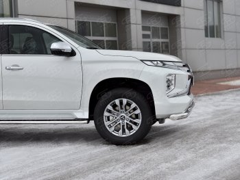 26 649 р. Защита переднего бампера (2 трубы Ø76 и 42 мм, нержавейка) SLITKOFF Mitsubishi Pajero Sport QF рестайлинг (2019-2022)  с доставкой в г. Москва. Увеличить фотографию 4