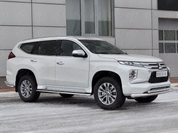 26 649 р. Защита переднего бампера (2 трубы Ø76 и 42 мм, нержавейка) SLITKOFF Mitsubishi Pajero Sport QF рестайлинг (2019-2022)  с доставкой в г. Москва. Увеличить фотографию 3