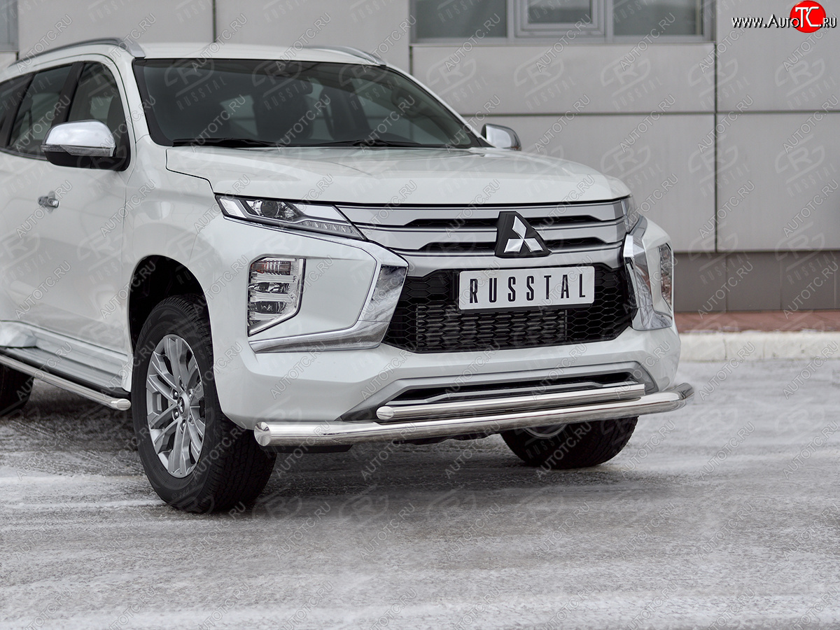 26 649 р. Защита переднего бампера (2 трубы Ø76 и 42 мм, нержавейка) SLITKOFF Mitsubishi Pajero Sport QF рестайлинг (2019-2022)  с доставкой в г. Москва