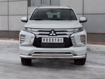 26 649 р. Защита переднего бампера (2 трубы Ø76 и 42 мм, нержавейка) SLITKOFF Mitsubishi Pajero Sport QF рестайлинг (2019-2022)  с доставкой в г. Москва. Увеличить фотографию 2