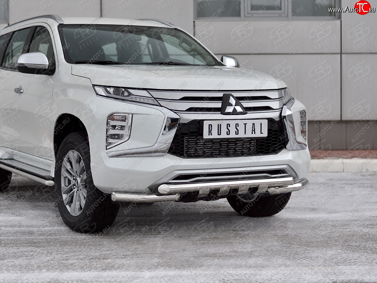 30 999 р. Защита переднего бампера SLITKOFF (Ø63 мм с уголками, нержавейка) Mitsubishi Pajero Sport QF рестайлинг (2019-2022)  с доставкой в г. Москва