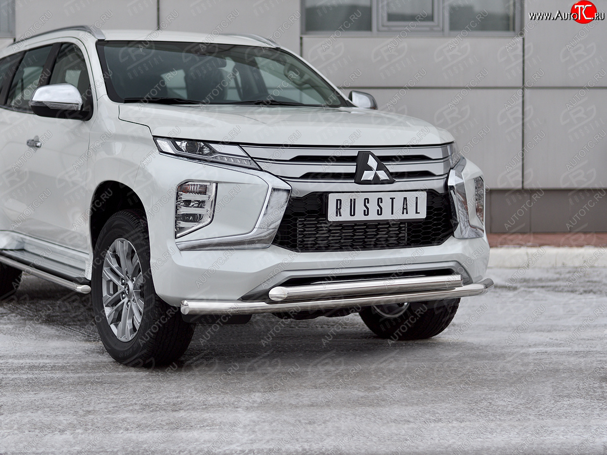 22 699 р. Защита переднего бампера (2 трубы Ø63 и 42 мм, нержавейка) SLITKOFF  Mitsubishi Pajero Sport  QF (2019-2022) рестайлинг  с доставкой в г. Москва