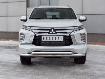 22 699 р. Защита переднего бампера (2 трубы Ø63 и 42 мм, нержавейка) SLITKOFF  Mitsubishi Pajero Sport  QF (2019-2022) рестайлинг  с доставкой в г. Москва. Увеличить фотографию 2