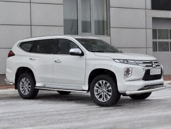 20 999 р. Защита переднего бампера (Ø76 мм, нержавейка) SLITKOFF Mitsubishi Pajero Sport QF рестайлинг (2019-2022)  с доставкой в г. Москва. Увеличить фотографию 3