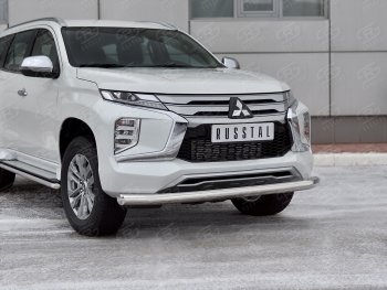 20 999 р. Защита переднего бампера (Ø76 мм, нержавейка) SLITKOFF Mitsubishi Pajero Sport QF рестайлинг (2019-2022)  с доставкой в г. Москва. Увеличить фотографию 2