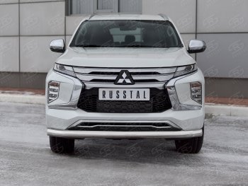 Защита переднего бампера (Ø76 мм, нержавейка) SLITKOFF Mitsubishi Pajero Sport QF рестайлинг (2019-2022)