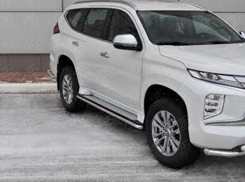 Защита порогов на Russtal (Ø42 мм) Mitsubishi Pajero Sport QF рестайлинг (2019-2022)  (полированная нержавейка)