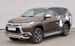 22 949 р. Защита переднего бампера (2 трубы Ø63 и 75х42 мм, нержавейка) Russtal Mitsubishi Pajero Sport QE дорестайлинг (2015-2021)  с доставкой в г. Москва. Увеличить фотографию 2