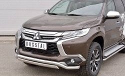 22 949 р. Защита переднего бампера (2 трубы Ø63 и 75х42 мм, нержавейка) Russtal Mitsubishi Pajero Sport QE дорестайлинг (2015-2021)  с доставкой в г. Москва. Увеличить фотографию 3