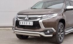 22 949 р. Защита переднего бампера (2 трубы Ø63 и 75х42 мм, нержавейка) Russtal Mitsubishi Pajero Sport QE дорестайлинг (2015-2021)  с доставкой в г. Москва. Увеличить фотографию 4