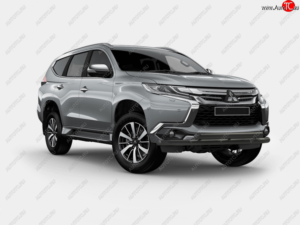 14 349 р. Защита переднего бампера (2 трубы Ø63 мм, окрашенная) SLITKOFF Mitsubishi Pajero Sport QE дорестайлинг (2015-2021) (черный муар)  с доставкой в г. Москва