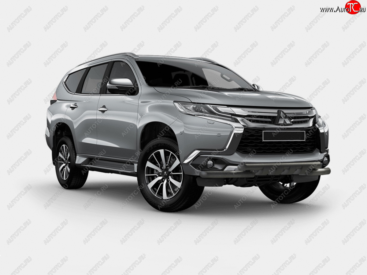 16 499 р. Защита переднего бампера (Ø63 мм с клыками) SLITKOFF  Mitsubishi Pajero Sport  QE (2015-2021) дорестайлинг (нержавейка с полимерным покрытием, черный)  с доставкой в г. Москва