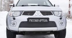 969 р. Зимняя заглушка решетки переднего бампера РА Mitsubishi Pajero Sport PB дорестайлинг (2008-2013)  с доставкой в г. Москва. Увеличить фотографию 2