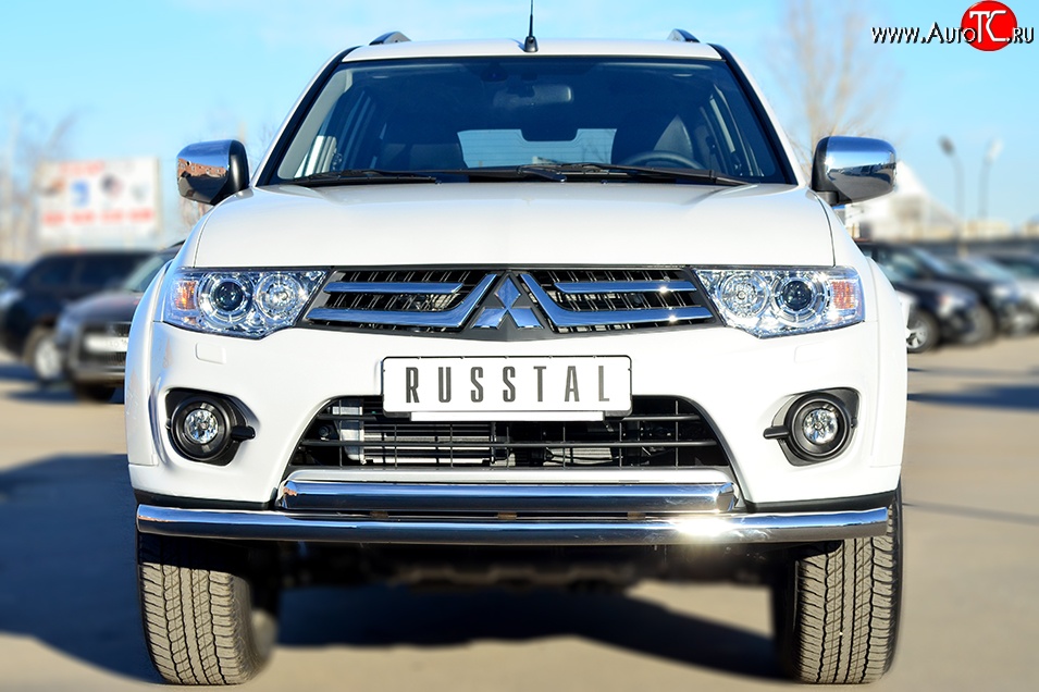 24 699 р. Защита переднего бампера (2 трубыØ63 мм, нержавейка) SLITKOFF Mitsubishi Pajero Sport PB рестайлинг (2013-2017)  с доставкой в г. Москва