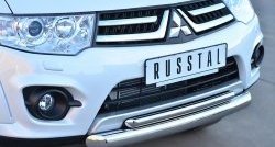 20 849 р. Защита переднего бампера (2 трубыØ76 и 42 мм, нержавейка) SLITKOFF  Mitsubishi Pajero Sport  PB (2013-2017) рестайлинг  с доставкой в г. Москва. Увеличить фотографию 2